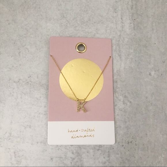 Anthropologie Joya Deco Diamond Monogram Pendant Necklace Letter K NEW - Picture 1 of 9